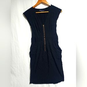 French Connection Rouched Black Zip Up Dress Size 4